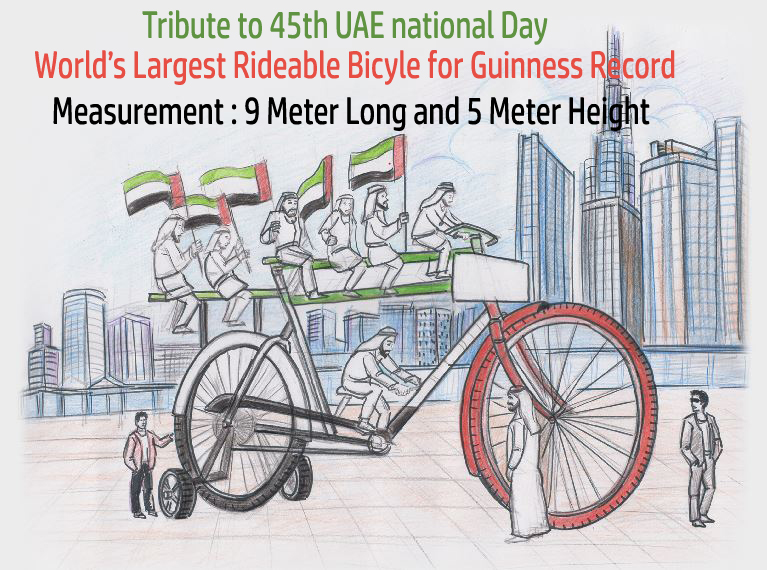 Drawing of our Project 'Largest Rideable Bicycle' 9 Meter Long 5 Meter Height